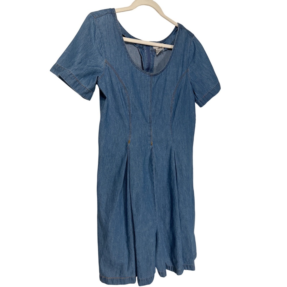 VTG‎ Tower Hill Denim Short Sleeve Scoop Neck Pleated One Piece Romper Size 10